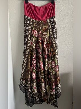 Nicole Miller Vintage 100% Silk Pink & Brown Boho Maxi Dress